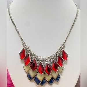 Beautiful red blue light green diamond shaped dangle chunky statement necklace
